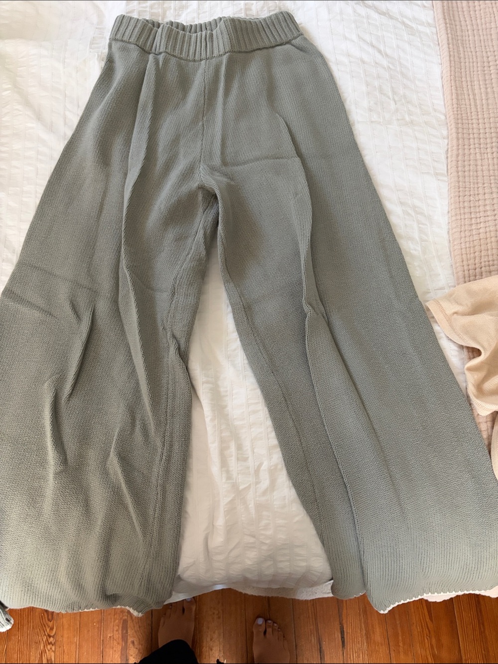 Sincerely Jules Knit Pants and Sweater in Sage and White